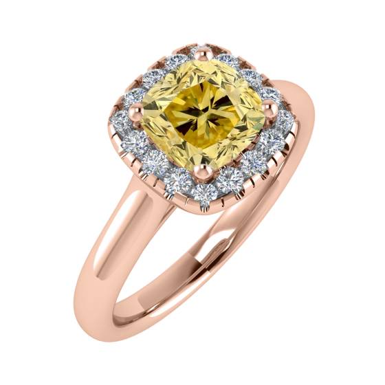 Fancy Yellow Cushion Diamond Cluster Ring