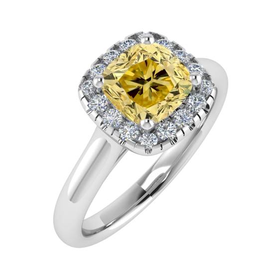 Fancy Yellow Cushion Diamond Cluster Ring