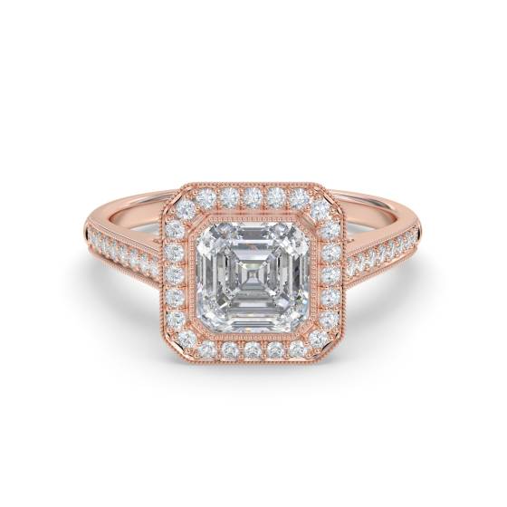 Asscher Diamond Bezel Set Single Halo Shoulder Set Ring