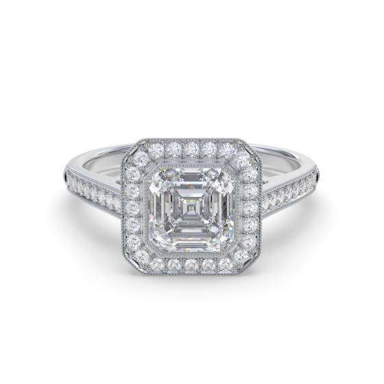 Asscher Diamond Bezel Set Single Halo Shoulder Set Ring