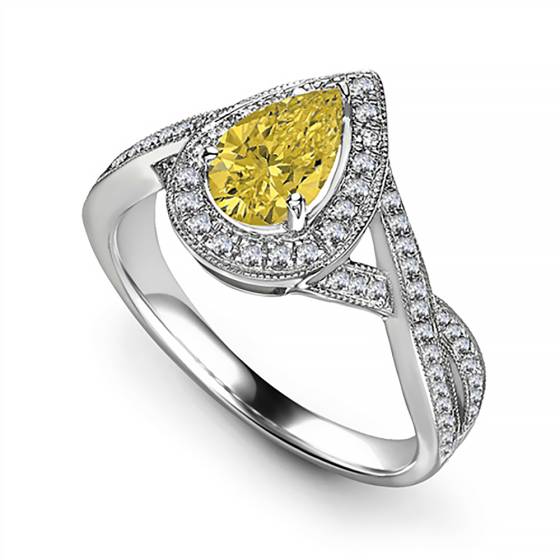 Fancy Yellow Pear Diamond Single Halo Infinity Style Ring