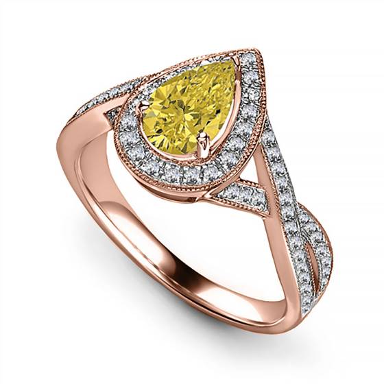 Fancy Yellow Pear Diamond Single Halo Infinity Style Ring
