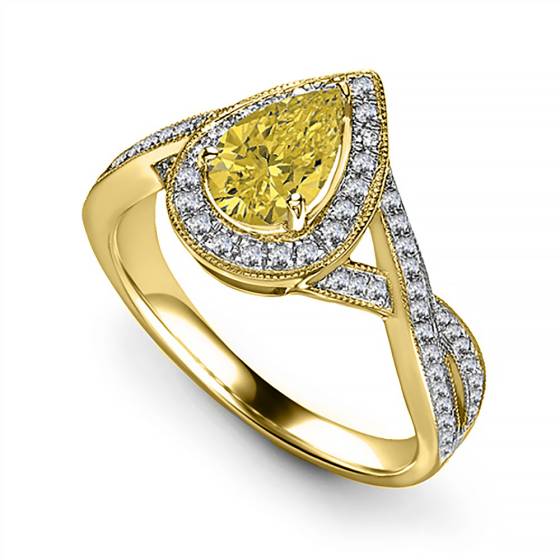 Fancy Yellow Pear Diamond Single Halo Infinity Style Ring