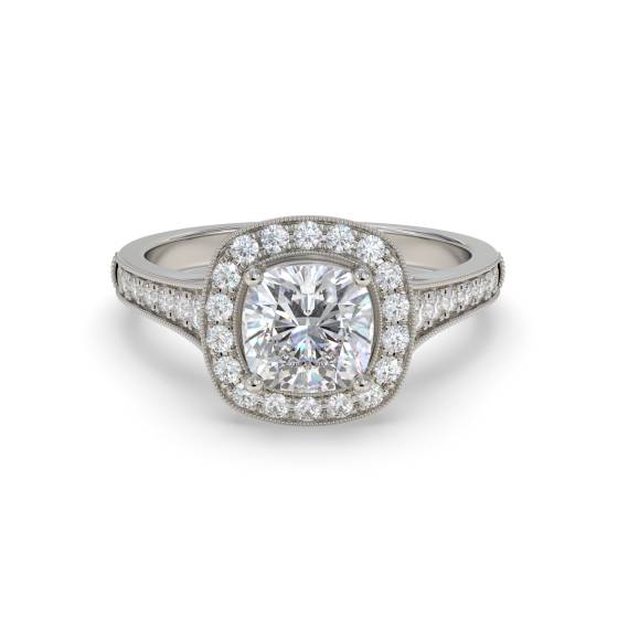 Cushion Diamond Designer Halo Shoulder Set Ring