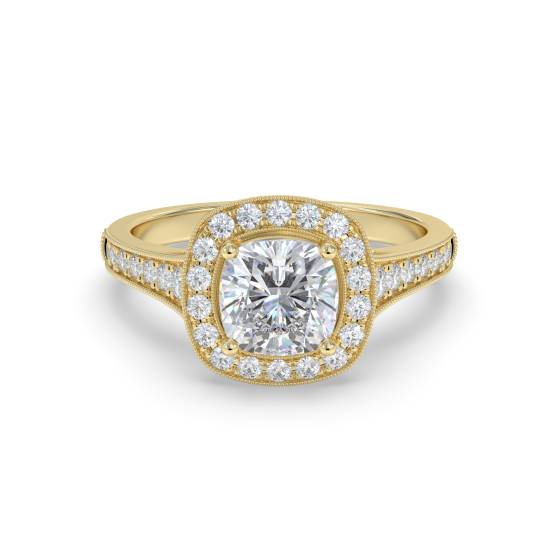 Cushion Diamond Designer Halo Shoulder Set Ring