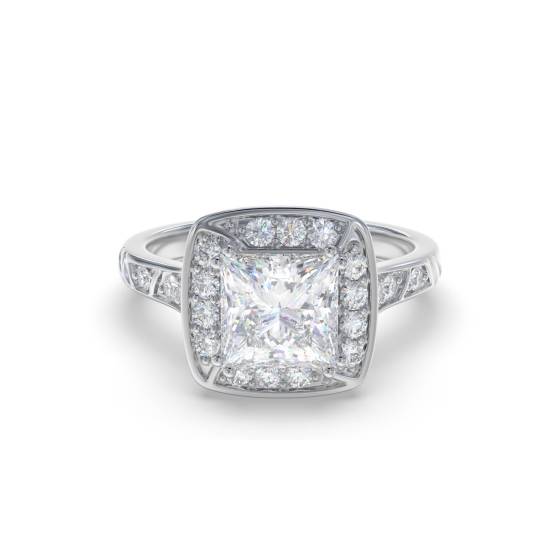 Princess Diamond Bezel Set Single Halo Shoulder Set Ring