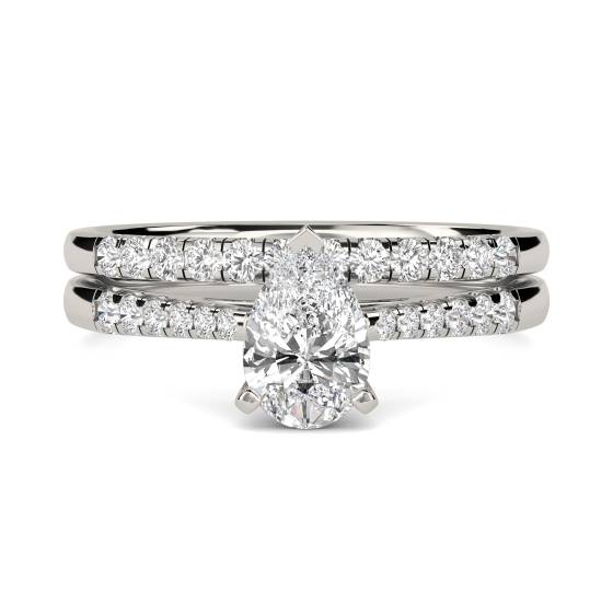 Pear Diamond Shoulder Set Ring With Matching Band