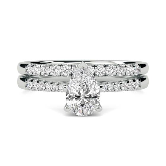 Pear Diamond Shoulder Set Ring With Matching Band