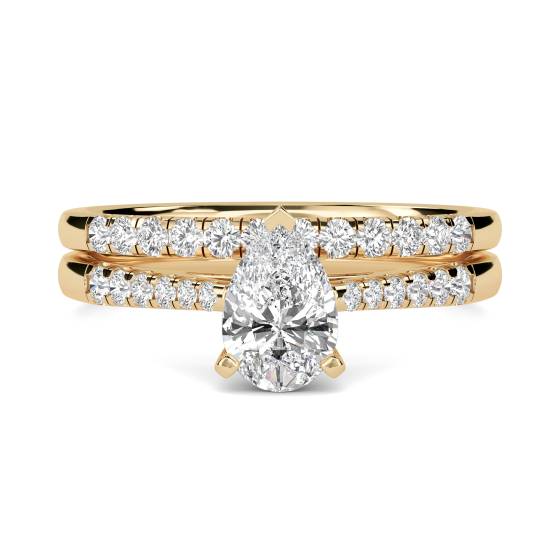 Pear Diamond Shoulder Set Ring With Matching Band