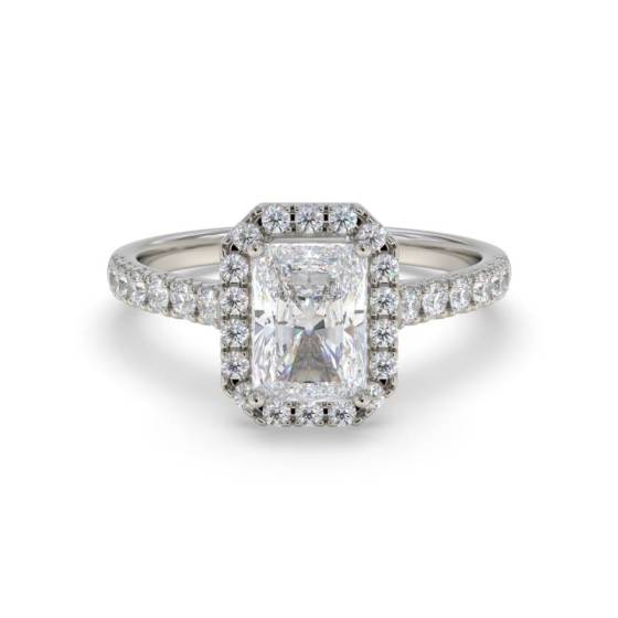 GIA Certified 1.10ct VVS2/E Radiant Diamond Single Halo Shoulder Set Ring