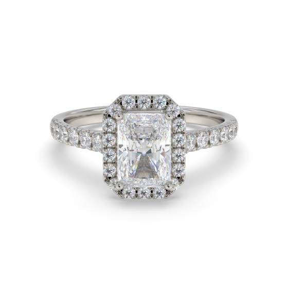 Radiant Diamond Single Halo Shoulder Set Ring