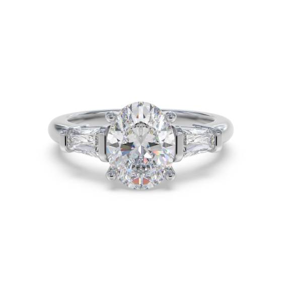 Modern Oval and Baguette Diamond Trilogy Ring