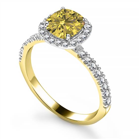 Fancy Yellow Cushion Diamond Shoulder Set Ring