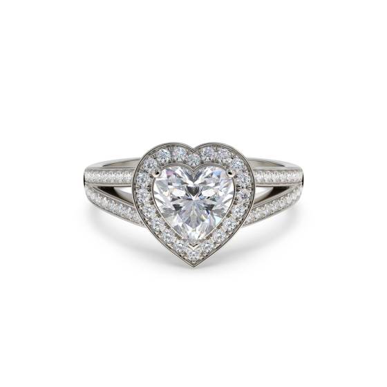Heart Diamond Single Halo Shoulder Set Ring