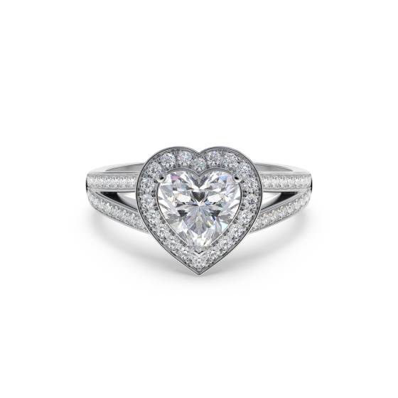 Heart Diamond Single Halo Shoulder Set Ring