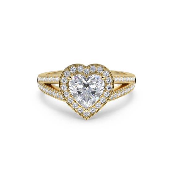 Heart Diamond Single Halo Shoulder Set Ring
