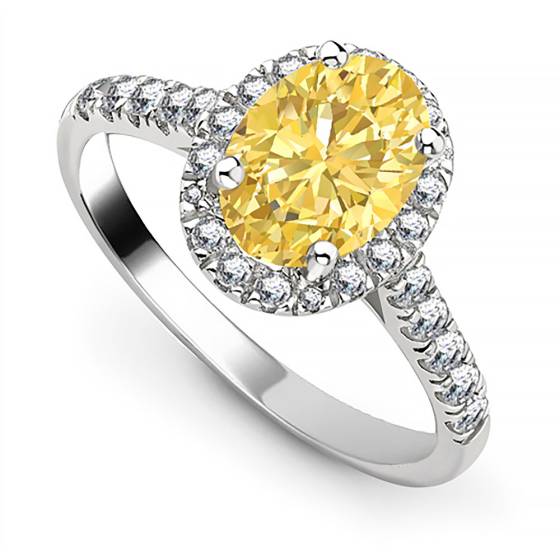 Fancy Yellow Oval Diamond Halo Shoulder Set Ring