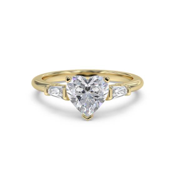 Modern Heart and Tapered Baguette Diamond Trilogy Ring