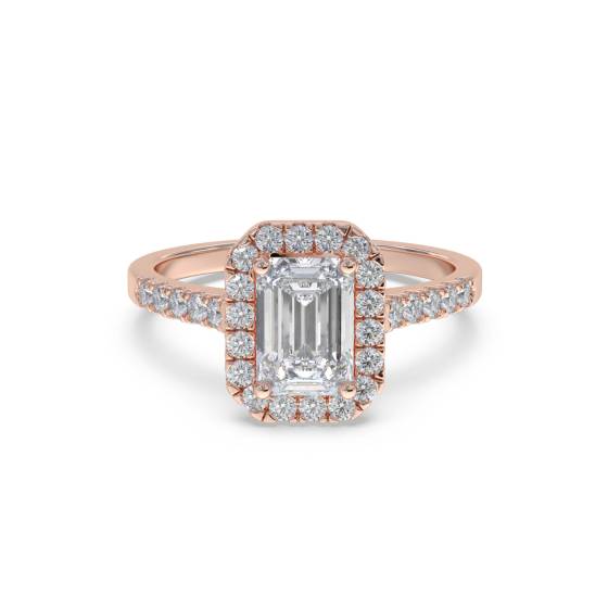 Emerald Diamond Single Halo Shoulder Set Ring