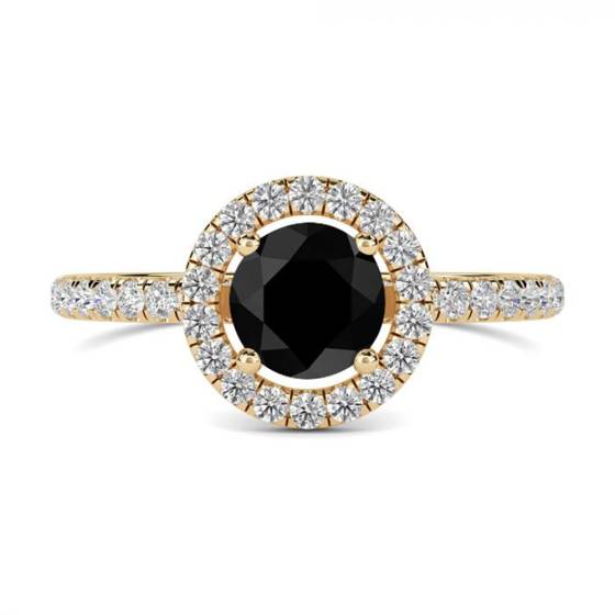 Round Black Diamond Single Halo Shoulder Set Ring