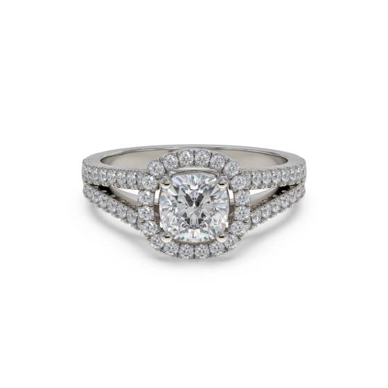 Cushion Diamond Single Halo Shoulder Set Ring