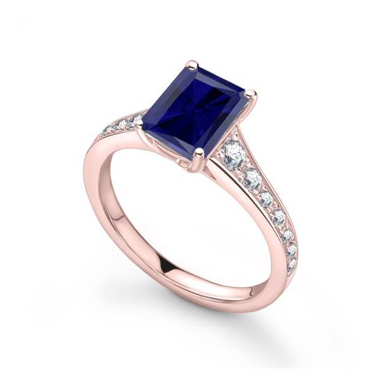 Fancy Blue Sapphire Radiant Diamond Shoulder Set Ring