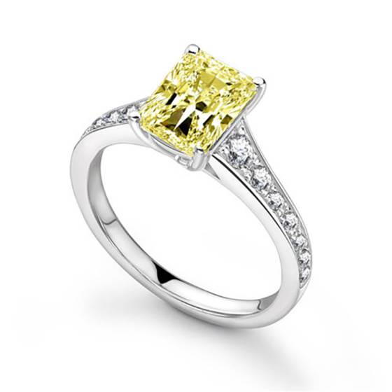 Fancy Yellow Radiant Diamond Shoulder Set Ring
