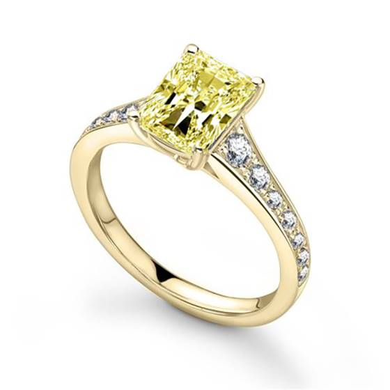 Fancy Yellow Radiant Diamond Shoulder Set Ring