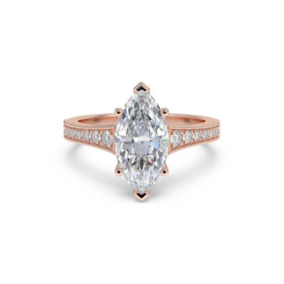 Marquise Diamond Milgrain Shoulder Set Ring