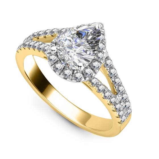 0.85ct VS2/E Pear Natural Diamond Halo Shoulder Set Ring