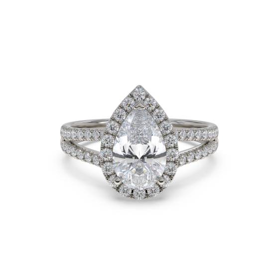 Pear Diamond Single Halo Shoulder Set Ring
