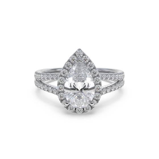 Pear Diamond Single Halo Shoulder Set Ring