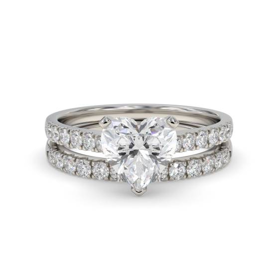 Heart Diamond Shoulder Set Ring With Matching Band