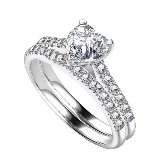 Heart Diamond Shoulder Set Ring With Matching Band