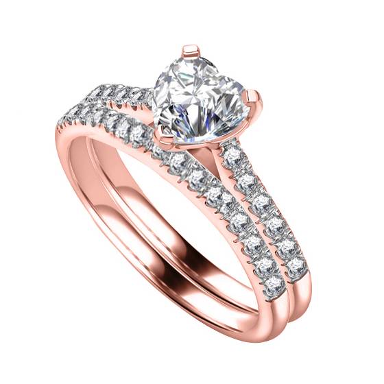 Heart Diamond Shoulder Set Ring With Matching Band
