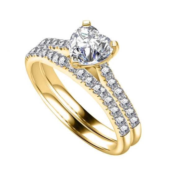 Heart Diamond Shoulder Set Ring With Matching Band