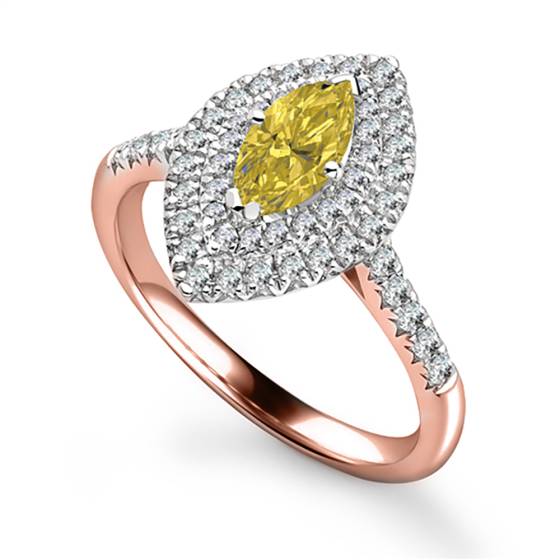 Fancy Yellow Marquise Diamond Single Halo Shoulder Set Ring