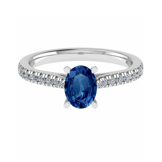 Fancy Blue Sapphire Oval Diamond Shoulder Set Ring