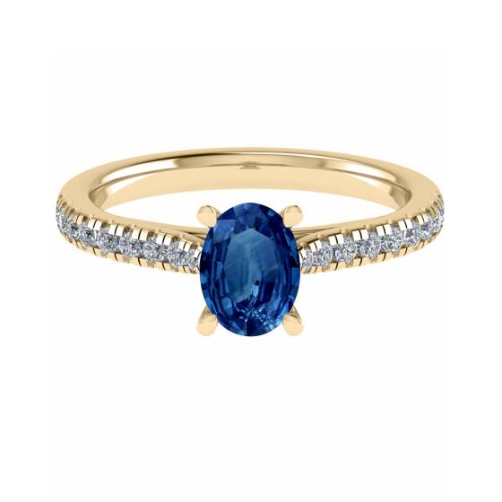 Fancy Blue Sapphire Oval Diamond Shoulder Set Ring