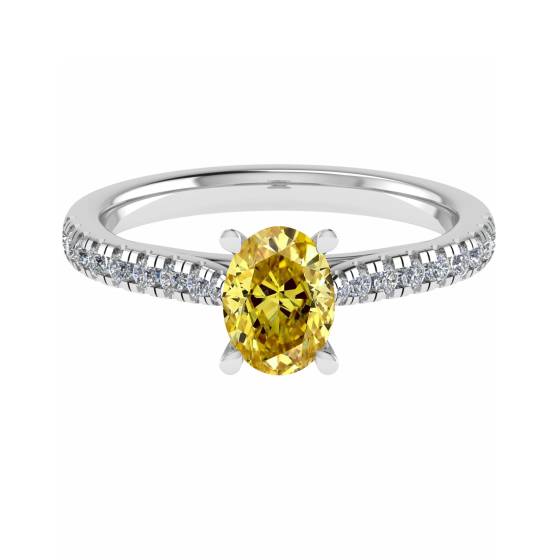 Fancy Yellow Oval Diamond Shoulder Set Ring