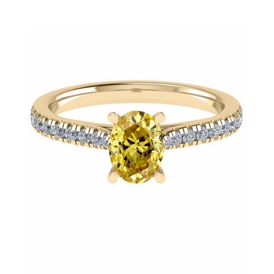 Fancy Yellow Oval Diamond Shoulder Set Ring