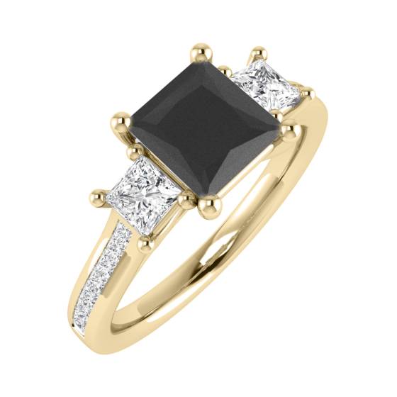 3 Stone Black Princess Diamond Shoulder Set Ring