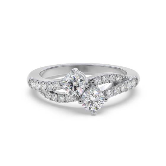 Two Stone Round Diamond Shoulder Set Ring