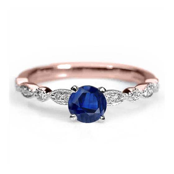 Round Blue Sapphire and Diamond Ring