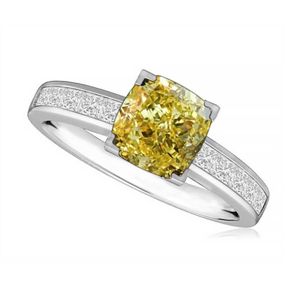 Fancy Yellow Cushion Diamond Shoulder Set Ring