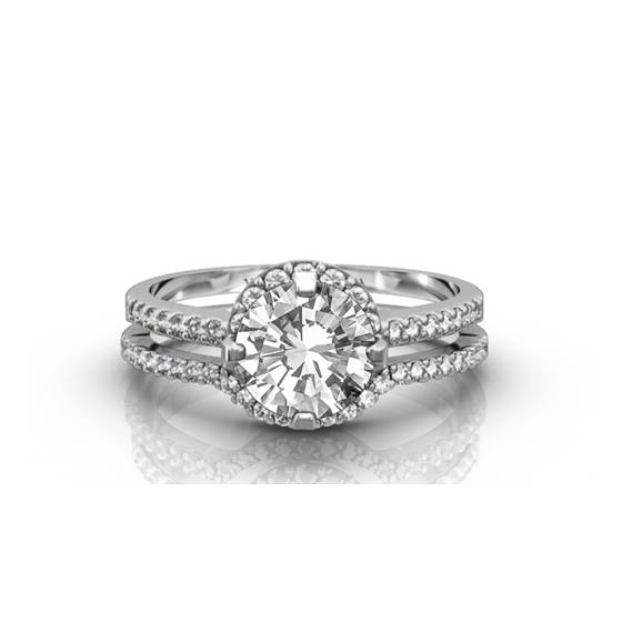 Round Diamond Shoulder Set Ring With Matching Band
