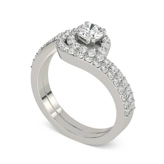 Round Diamond Shoulder Set Ring With Matching Band