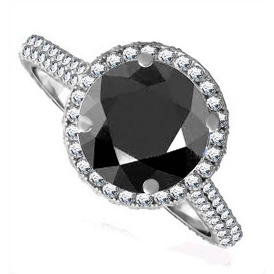 Round Black Diamond Single Halo Shoulder Set Ring