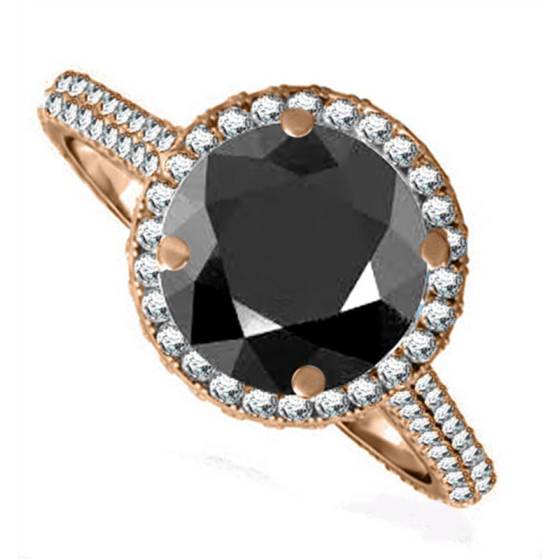 Round Black Diamond Single Halo Shoulder Set Ring