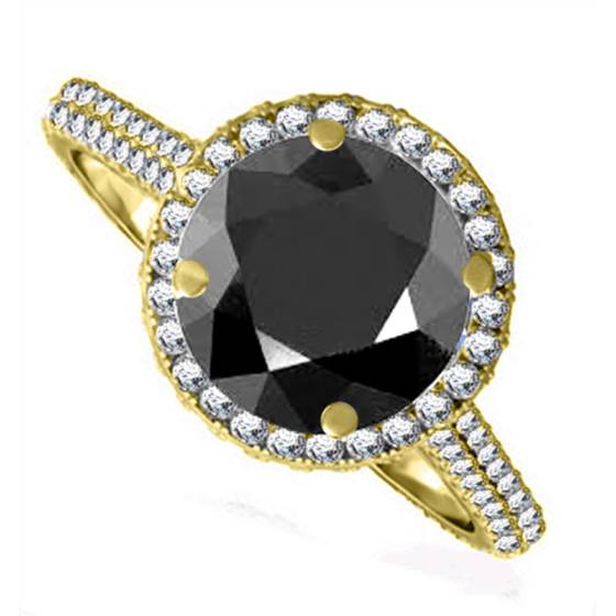 Round Black Diamond Single Halo Shoulder Set Ring
